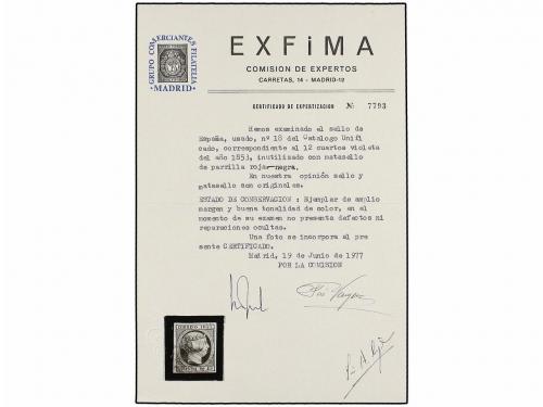 ° ESPAÑA. Ed. 18. 12 cuartos lila, mat.PARRILLA ROJA. MAGNÍF