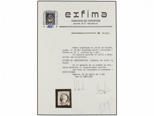 ° ESPAÑA. Ed. 18. 12 cuartos lila, borde de hoja. LUJO. Cert