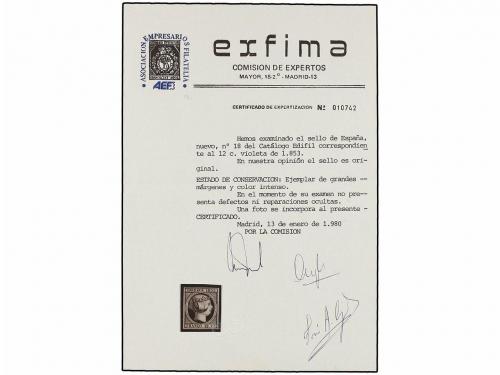 (*) ESPAÑA. Ed. 18. 12 cuartos lila. PIEZA DE LUJO. Cert. EX