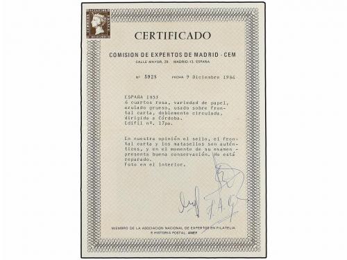 ✉ ESPAÑA. Ed. 17pa. 1853. FRONTAL reutilizado de ida y vuelt