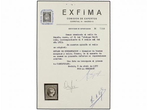(*) ESPAÑA. Ed. 21. 6 reales azul. MAGNÍFICO EJEMPLAR. Cert.