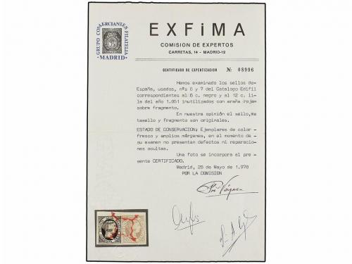 ¿ ESPAÑA. Ed. 6, 7. 6 cuartos negro y 12 cuartos lila sobre