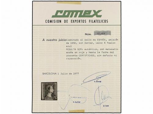 ° ESPAÑA. Ed. 4. 6 reales azul, mat. ARAÑA ROJA. MAGNÍFICO y