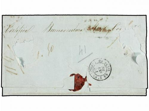 ¿ ESPAÑA. Ed. 10. 1851. BARCELONA a PARÍS. 6 reales azul, ma