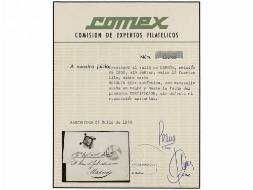 ¿ ESPAÑA. Ed. 2. 1850. VALENCIA a MADRID. 12 cuartos lila, m