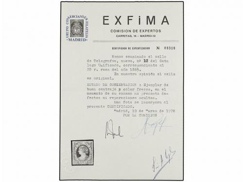 * ESPAÑA: TELEGRAFOS. Ed. 10 y 12. 4 reales azul y 20 reales