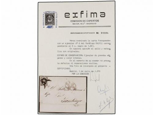 ¿ ESPAÑA. Ed. 6. 1851. VILLAGARCIA a SANTIAGO. 6 cuartos neg