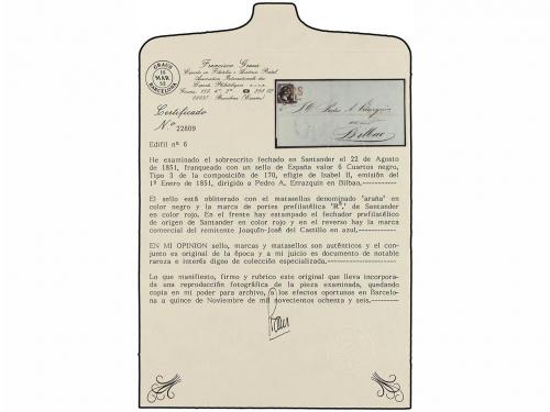 ¿ ESPAÑA. Ed. 6. 1851. SANTANDER a BILBAO. 6 cuartos negro,