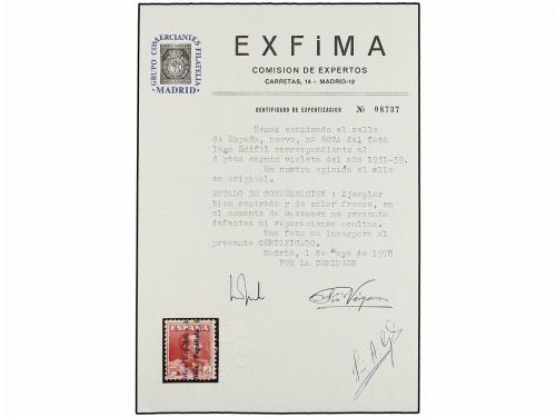 * ESPAÑA. Ed. 602A. 4 pts. lila carmín, habilitado REPUBLICA