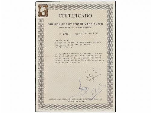 ¿ ESPAÑA. Ed. 1. 1850. TERUEL a MADRID. 6 cuartos negro, mat