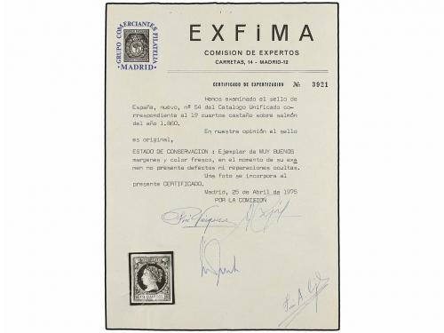 * ESPAÑA. Ed. 54. 19 cuartos castaño.PIEZA DE LUJO. Cert. EX