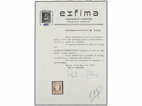 (*) ESPAÑA. Ed. 47. 2 cuartos verde. MAGNÍFICO EJEMPLAR. Cer