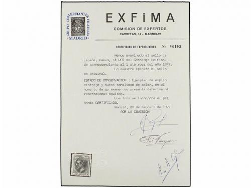 * ESPAÑA. Ed. 207. 1 pta. rosa. PIEZA DE LUJO. Cert. EXFIMA.