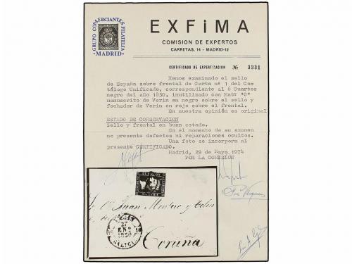 ✉ ESPAÑA. Ed. 1. 1850. FRONTAL. VERIN a CORUÑA. 6 cuartos ne