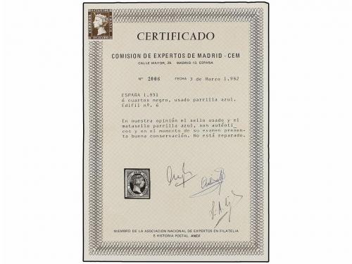° ESPAÑA. Ed. 6. 6 cuartos negro, mat. PARRILLA en color NEG