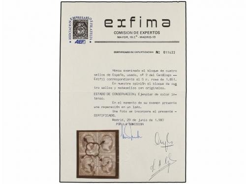 ° ESPAÑA. Ed. 9 (4). 5 reales rojo. Bloque de cuatro, leve r