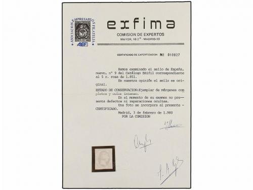 (*) ESPAÑA. Ed. 9. 5 reales rosa. MAGNÍFICO EJEMPLAR. Cert.