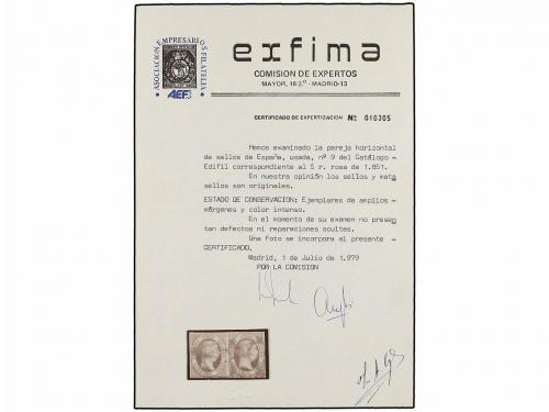 ° ESPAÑA. Ed. 9. 5 reales rojo. Pareja horizontal, mat. ARAÑ