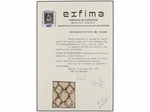 ° ESPAÑA. Ed. 7. 12 cuartos lila. Bloque de cuatro. MUY BONI