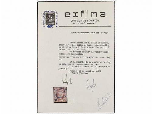 ° ESPAÑA. Ed. 7. 12 cuartos lila, mat. ARAÑA AZUL. MUY BONIT