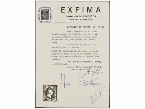 ° ESPAÑA. Ed. 8. 2 reales naranja, mat. ARAÑA AZUL. EXTRAORD