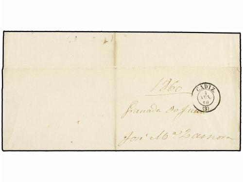 ¿ ESPAÑA: PREFILATELIA. 1860. GRANADA a CÁDIZ. Marca FRANCO