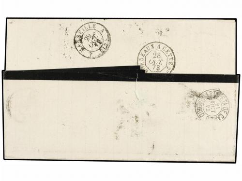 ✉ ESPAÑA. Ed. 133 (4). 1873. GRANADA a FRANCIA. 10 cts. verd