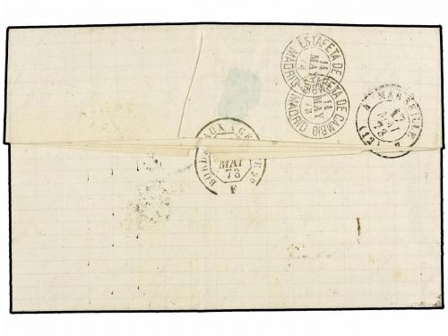 ✉ ESPAÑA. Ed. 121 (4). 1873. GRANADA a FRANCIA. 10 cts. azul