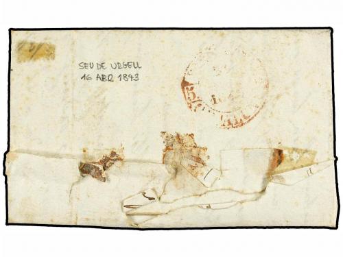 ¿ ESPAÑA: PREFILATELIA. 1843. SEO DE URGELL a BARCELONA. Mar
