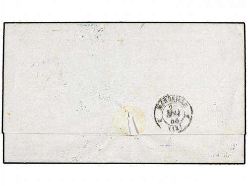 ✉ ESPAÑA. Ed. 40. 1855. BARCELONA a MARSELLA. 4 cuartos rojo