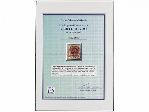 Δ CUBA. Ed. 3A. PUERTO PRÍNCIPE. 3 cents. s. 3 mils. castaño