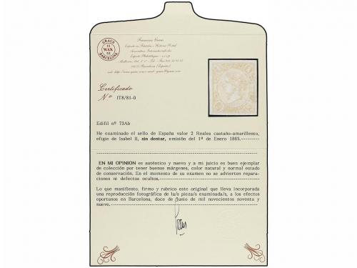 * ESPAÑA. Ed. 73Ab. 2 reales castaño amarillo. Muy rara tona