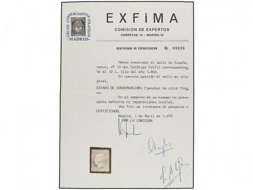 (*) ESPAÑA. Ed. 13. 12 cuartos castaño violeta. Márgenes aju