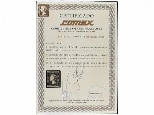 * ESPAÑA. Ed. 1A. 6 cuartos negro, pl. II. PIEZA DE LUJO. Ce