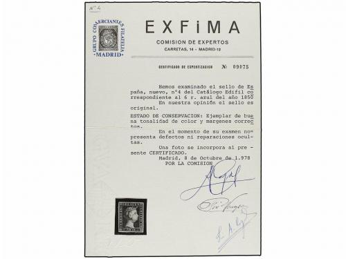 (*) ESPAÑA. Ed. 4. 6 cuartos azul. PIEZA DE LUJO. Cert. EXFI