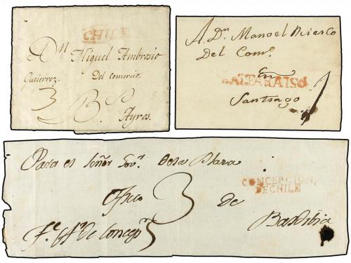 ✉ CHILE. 1800-1850. Conjunto de 13 cartas o frontales con di