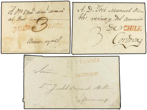 ✉ CHILE. 1800-1850. Conjunto de 13 cartas o frontales con di