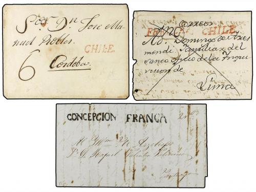 ✉ CHILE. 1800-1850. Conjunto de 13 cartas o frontales con di