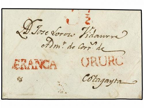 ✉ BOLIVIA. (1810 CA.). FRONTAL circulado a COTAGAITA. Marcas