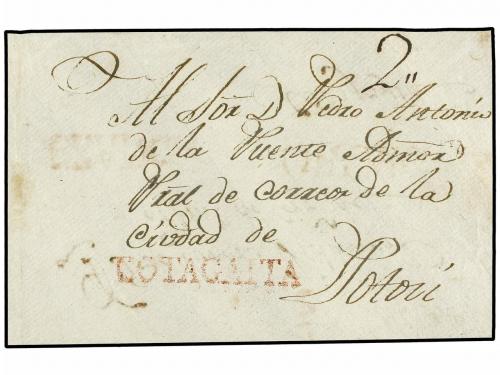 ✉ BOLIVIA. (1810 CA.). FRONTAL circulado a COTAGAITA. Marcas