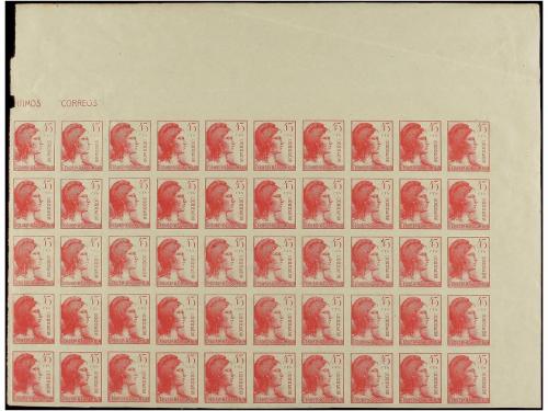 ** ESPAÑA. Ed. 752s (50), 792s (45). 5 cts. castaño, bloque 