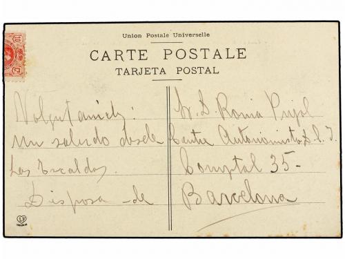 ✉ ANDORRA. 1910. LES ESCALDES a BARCELONA. Tarjeta postal co