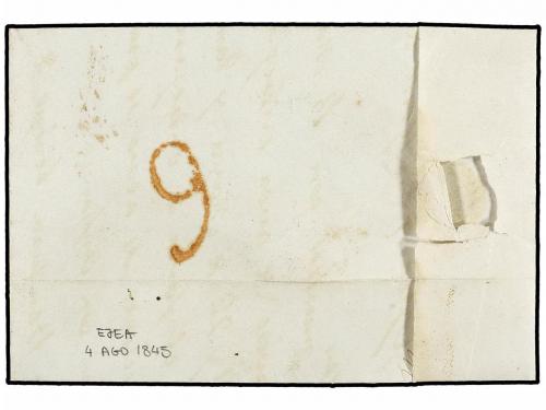 ✉ ESPAÑA: PREFILATELIA. 1845. EJEA a OLORÓN. Fechador EJEA D