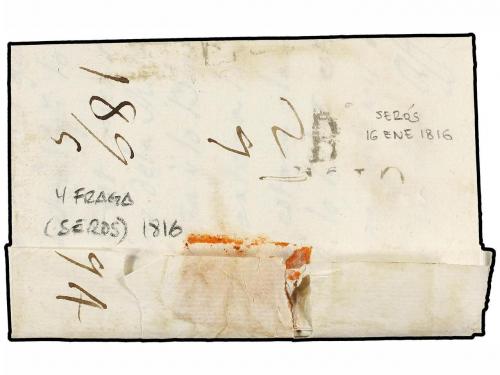 ✉ ESPAÑA: PREFILATELIA. 1816. SEROS a BARCELONA. Marca linea