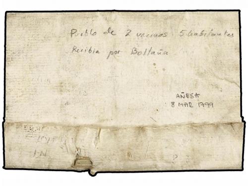 ✉ ESPAÑA: PREFILATELIA. 1799. AÑESA a ZARAGOZA. Marca ARA/GO