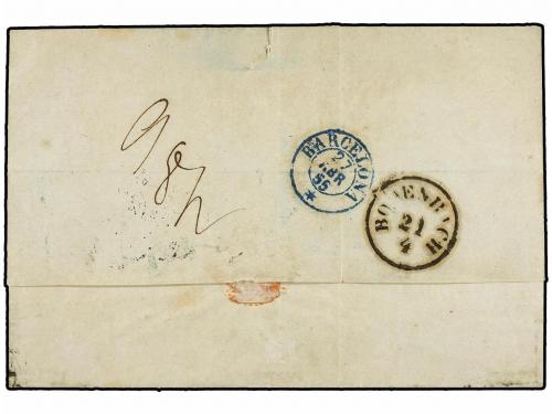✉ ESPAÑA: PREFILATELIA. 1855. HAIDA (Austria) a BARCELONA. M