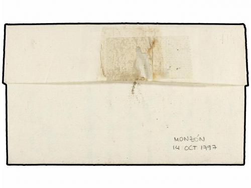 ✉ ESPAÑA: PREFILATELIA. 1797. MONZÓN a CALAF. Marca ARA/GON 