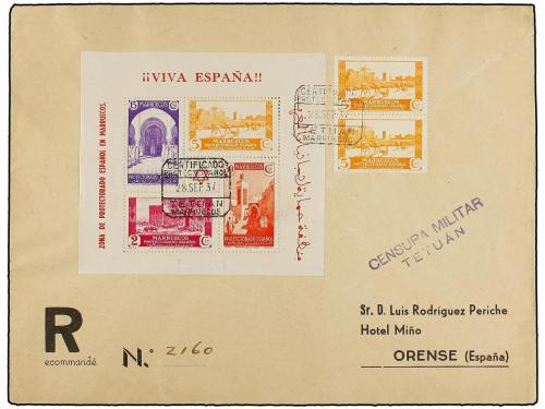 ✉ MARRUECOS. 1920-38. Conjunto de cuatro cartas, diversos fr