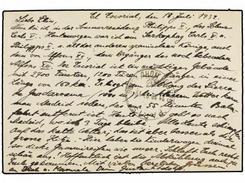 ✉ ESPAÑA ENTEROS POSTALES. Ed. 59. 1932. EL ESCORIAL a ALEMA