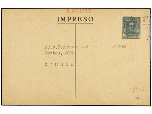 ✉ ESPAÑA ENTEROS POSTALES. Entero Postal de 5 cts. verde con
